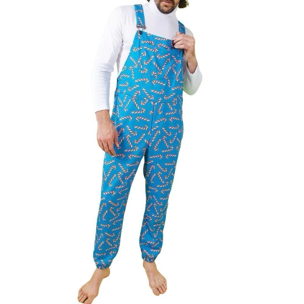 Shinesty Candy Cane Lane Pajama Overalls Pajameralls Fleece Snap Jogger Style -